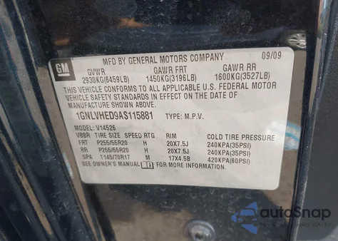 2010 Chevrolet Traverse Ltz z USA, uszkodzony, nr VIN 1GNLVHED9AS115881